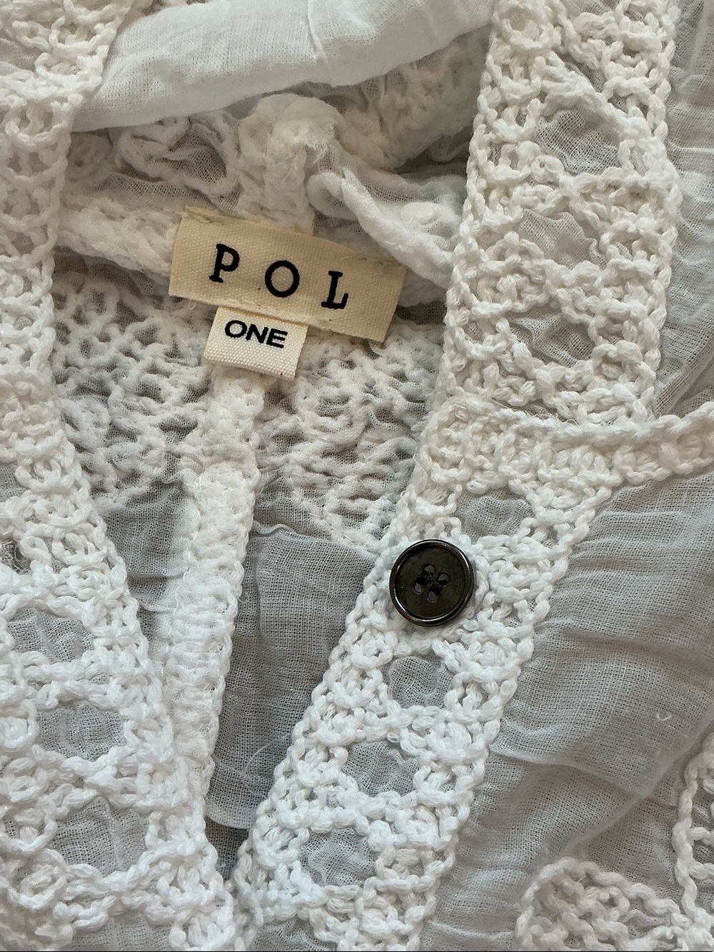 New POL Embroidered Hooded Lace Button-Down Top ~ White - Picture 3 of 8